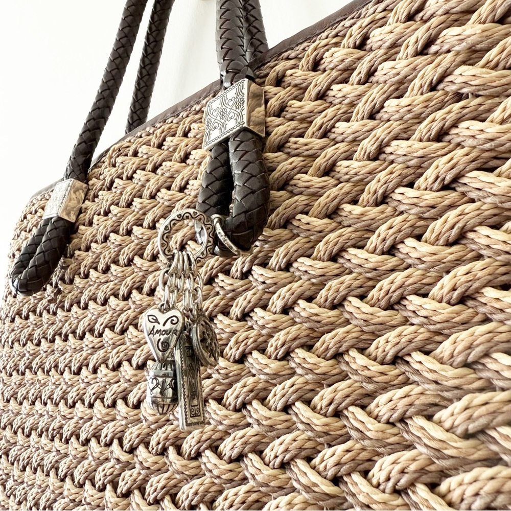 Brighton Rita Woven TriColor Jute Straw Tote Bag Purse Silver Charms - Picture 3 of 9